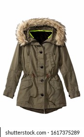 olive green winter coat with fur hood