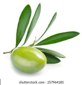 Olive With Leaves On A White Background.