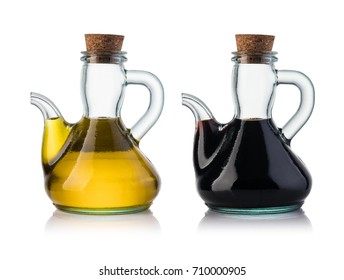 Olive Oil And Balsamic Vinegar Isolated On White Background