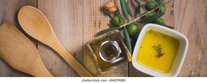 Olive Oil And Olives, Long Banner  Format