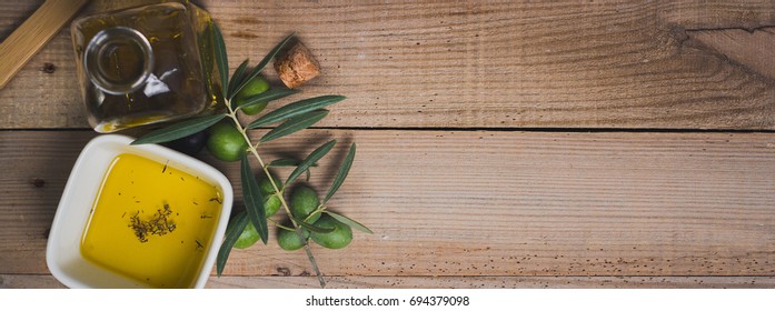 Olive Oil And Olives, Long Banner  Format