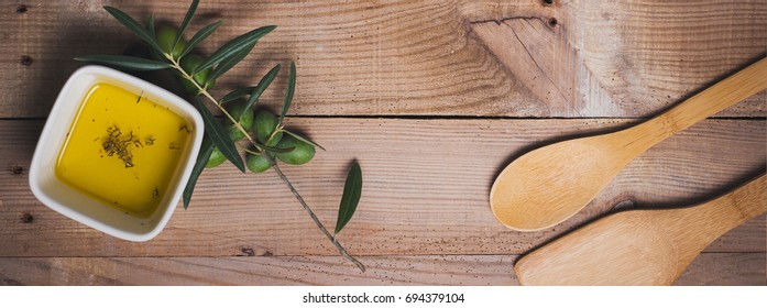 Olive Oil And Olives, Long Banner  Format