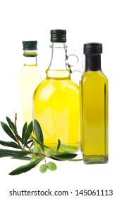 Olive Oil And Olives On White Background