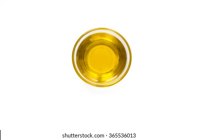 Olive Oil In The Plate. Top View. Isolated