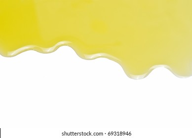 Olive Oil Texture On A White Background Wit A Copy Space.