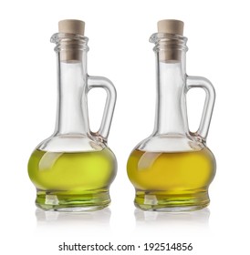 Olive Vegetable Oil In Glass Pitcher Isolated On White