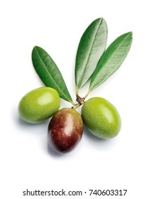Olives with leaves on a white background. - Shutterstock ID 740603317