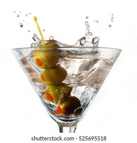  Olives splash into a martini. Isolated, - Powered by Shutterstock