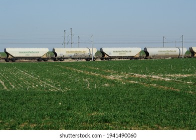 Olivet, France - 15 mars 2021 : freight train transporting grain from a silo of the agricultural cooperative in France
