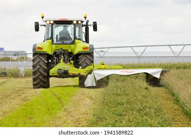 Olivet, France - 15 Mars 2021 :  Mowing And Harvesting Alfalfa For Livestock Feed