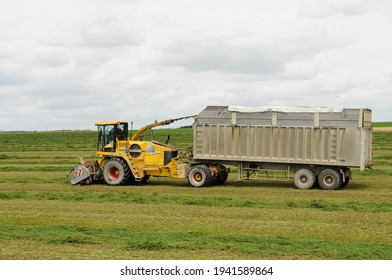 Olivet, France - 15 Mars 2021 :  Mowing And Harvesting Alfalfa For Livestock Feed