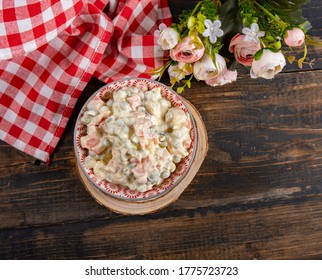 Olivier French Salad In A Bowl Top Down Birdseye View