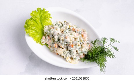 Olivier Salad Bowl Isolated On White