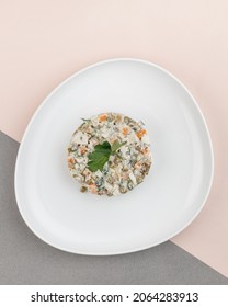 Olivier Salad On A White Plate