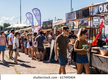 OLIVOS, ARGENTINA - March 25, 2016: People At A Street Food Market Festival On A Sunny Day