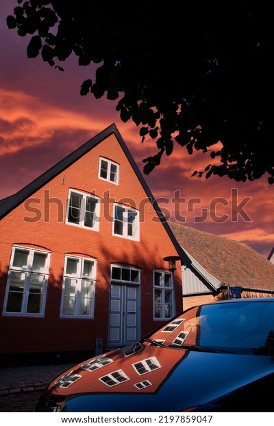 Olld\
house in the streets of Tønder jytland in\
Denmark