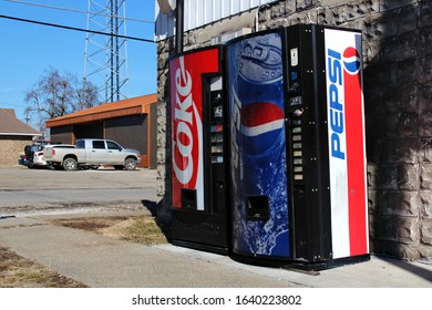 Olney, Illinois - February 1 2015: A Coke And Pepsi Vending Machine Next To Each Other.