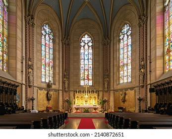 OLOMOUC, CZECH REPUBLIC - JULY 30, 2019: Altar of St. Wenceslas Cathedral. The cathedral was consecrated in 1131. In 1883-1892 the cathedral was rebuilt in neo-Gothic style.
