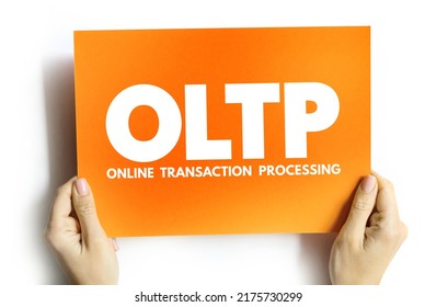 OLTP - Online Transaction Processing acronym on card, abbreviation concept background