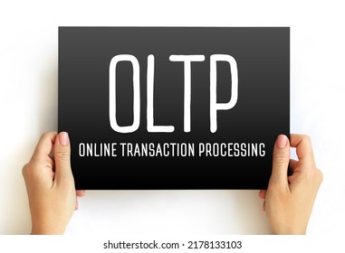 OLTP - Online Transaction Processing acronym text on card, abbreviation concept background