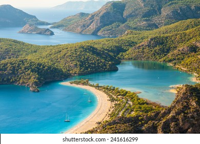 Oludeniz Lagoon In Sea Landscape View Of Beach, Turkey