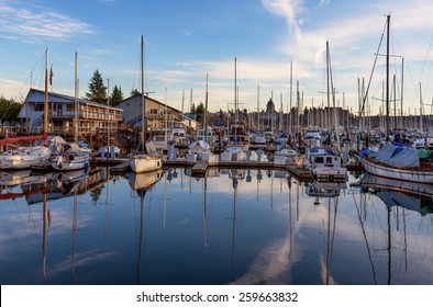 Olympia Marina. Olympia, WA USA - Mach, 8 2015. Waterfront Park is the most popular tourism attraction in Olympia, WA.