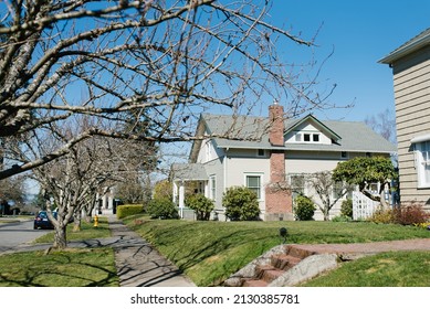 Olympia, Washington, USA. March 2021. Private houses near the Capitol on a sunny spring day