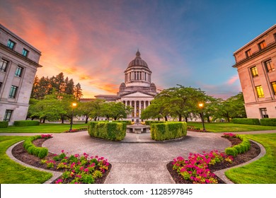 Olympia, Washington, USA state capitol building at dusk. 