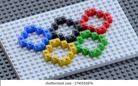 Olympic Games Flag Made Of Plastic Block Bricks