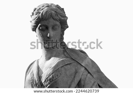 Olympic goddess of love in antique mythology Aphrodite (Venus) against white background