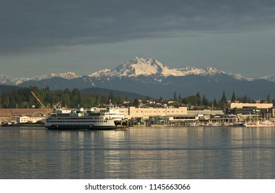 Olympic Mountains And Washington State Ferry
