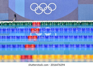 Olympic pool swimming lanes detail photograph during the Tokyo 2020 Olympic Games 