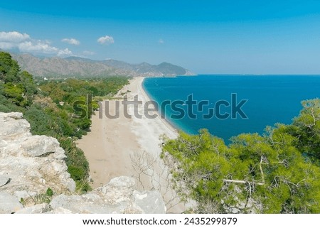 Olympos beach. Aerial view of Olympos beach on a sunny day. One of the most beautiful beaches in Turkey.