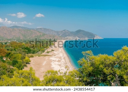 Olympos beach. Aerial view of Olympos beach on a sunny day. One of the most beautiful beaches in Turkey.