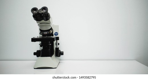 Olympus Brand Microscope With Blank Wall Background,sakon Nakhon Hospital,sakon Nakhon Province,thailand.-02 September 2019