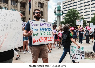 Omaha, NE USA 5-14-22 Residents gather in front of City Hall in Omaha to protest the recently-leaked opinion draft, which seeks to reject the 1973 decision which guaranteed abortion rights protection