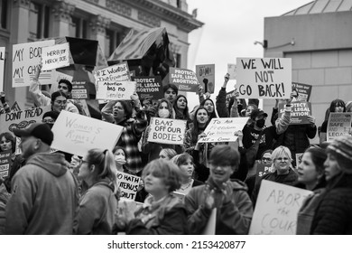 Omaha, NE USA 5-3-22 Residents gather in front of City Hall in Omaha to protest the recently-leaked opinion draft, which seeks to reject the 1973 decision which guaranteed abortion rights protection