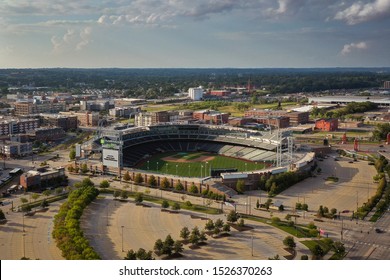 Omaha, NE / USA - October 5, 2019:  Aerial view of TD Ameritrade Park, home of the College World Series, in Omaha, Nebraska, USA 