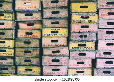 Omaha, NE / USA - September 22 2019: Vintage Pepsi Cola Crates