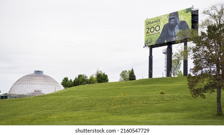 Omaha, Nebraska - May 23, 2022: The Henry Doorly Zoo and Aquarium billboard and exterior