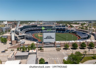 Omaha, Nebraska, United States - June 12, 2021: Aerial View Of TD Ameritrade Park, Home Of The NCAA College World Series And Creighton University Bluejays