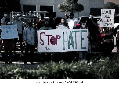 Omaha, Nebraska / USA - 05/29/2020: Protesters gather at 72nd and Dodge in Omaha Nebraska to protest the killing of George Floyd, an African-American man from Minnesota