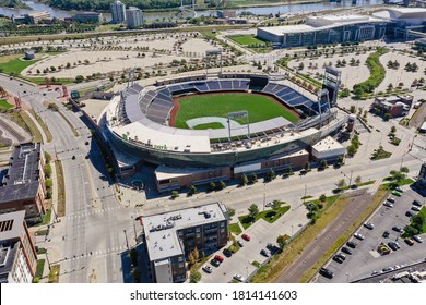 Omaha, Nebraska / USA - 9/13/2020: Aerial Drone Photos Of TD Ameritrade Park, Home Of The NCAA College World Series In Omaha Nebraska, USA.