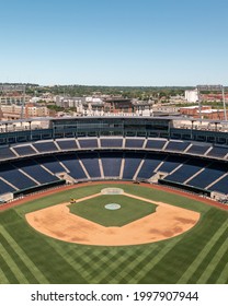 Omaha, Nebraska, USA - June 12, 2021: Aerial Vertical View Of TD Ameritrade Ballpark, Home Of The College World Series And Creighton University Bluejays Baseball Team