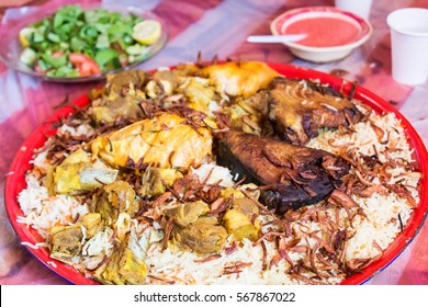 Oman Food. Arabic Food. Meat Kabsa Meal, Mixed Rice.Arabic Food.