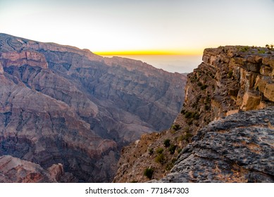 Oman. Jabal Shams (sometimes also spelled as Jebel Shams) is the highest mountain in Oman, right in the heart of the Western Hajar Mountain chain / December 2017