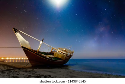 Omani Dhow Under The Moon