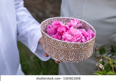 Omani Hat Called Kuma Filled With Rose Petals That Will Be Used For Making Rose Water