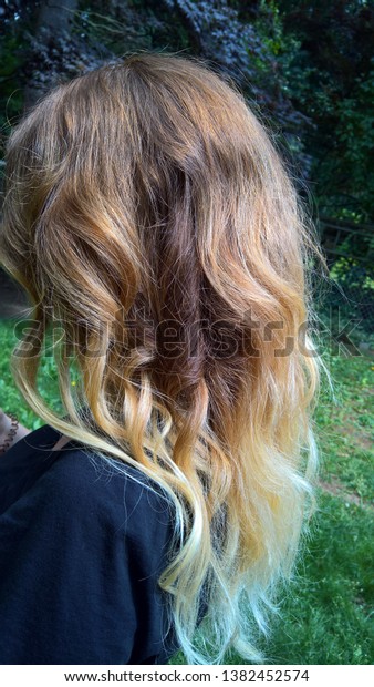 Ombrebalayage Color On Long Apricot Blonde Stock Photo Edit Now