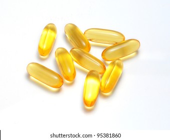 Omega 3 Fish Oil Capsules Isolated On A White Background